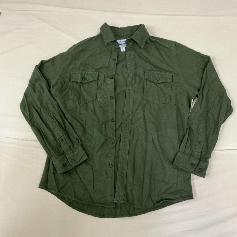 Amazon Essentials Men's Olive Green Flannel Button-Up‎ Shirt Size Medium